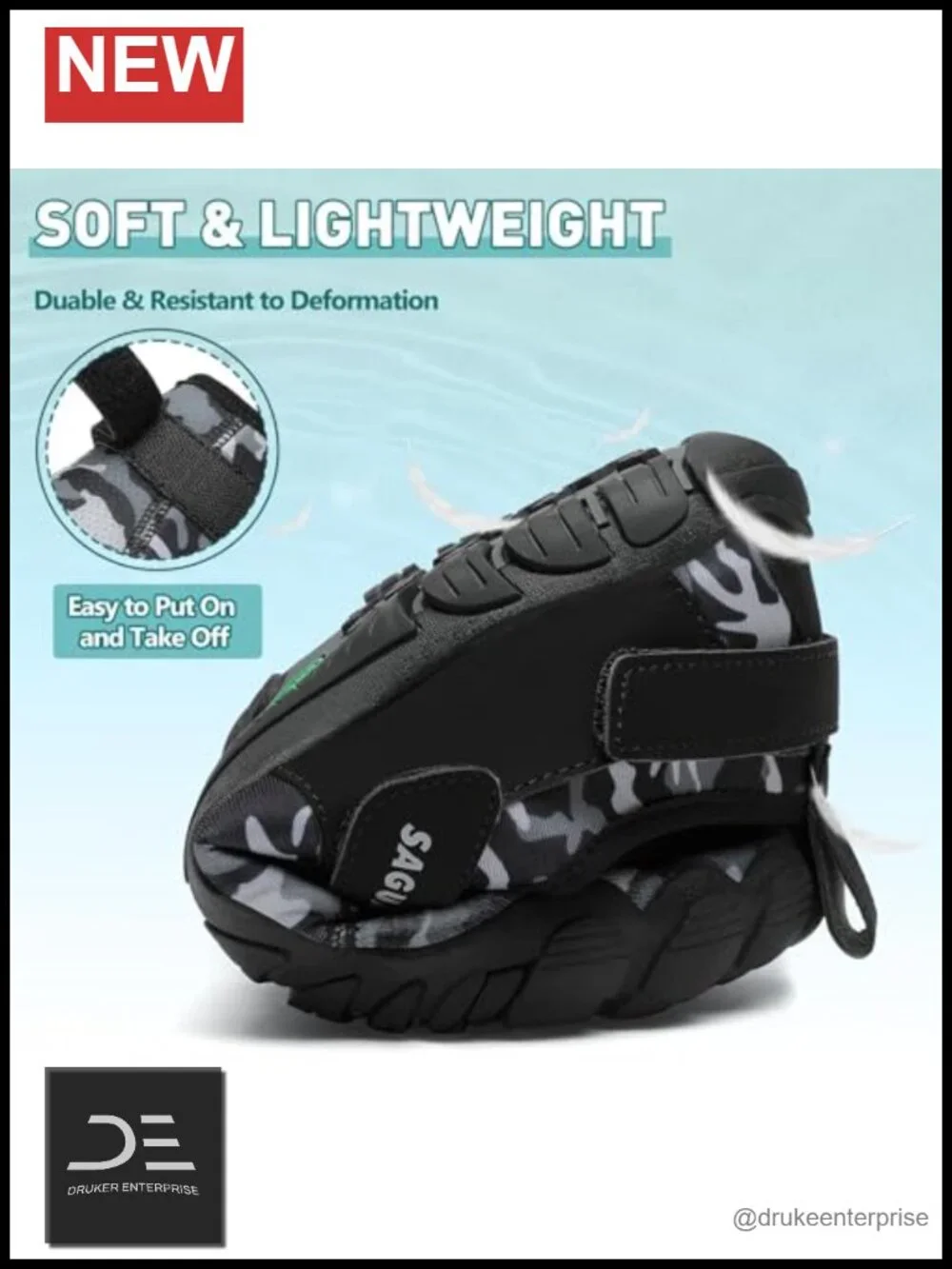 Unisex Barefoot Water Shoes Quick-Drying Non-Slip Hook & Loop